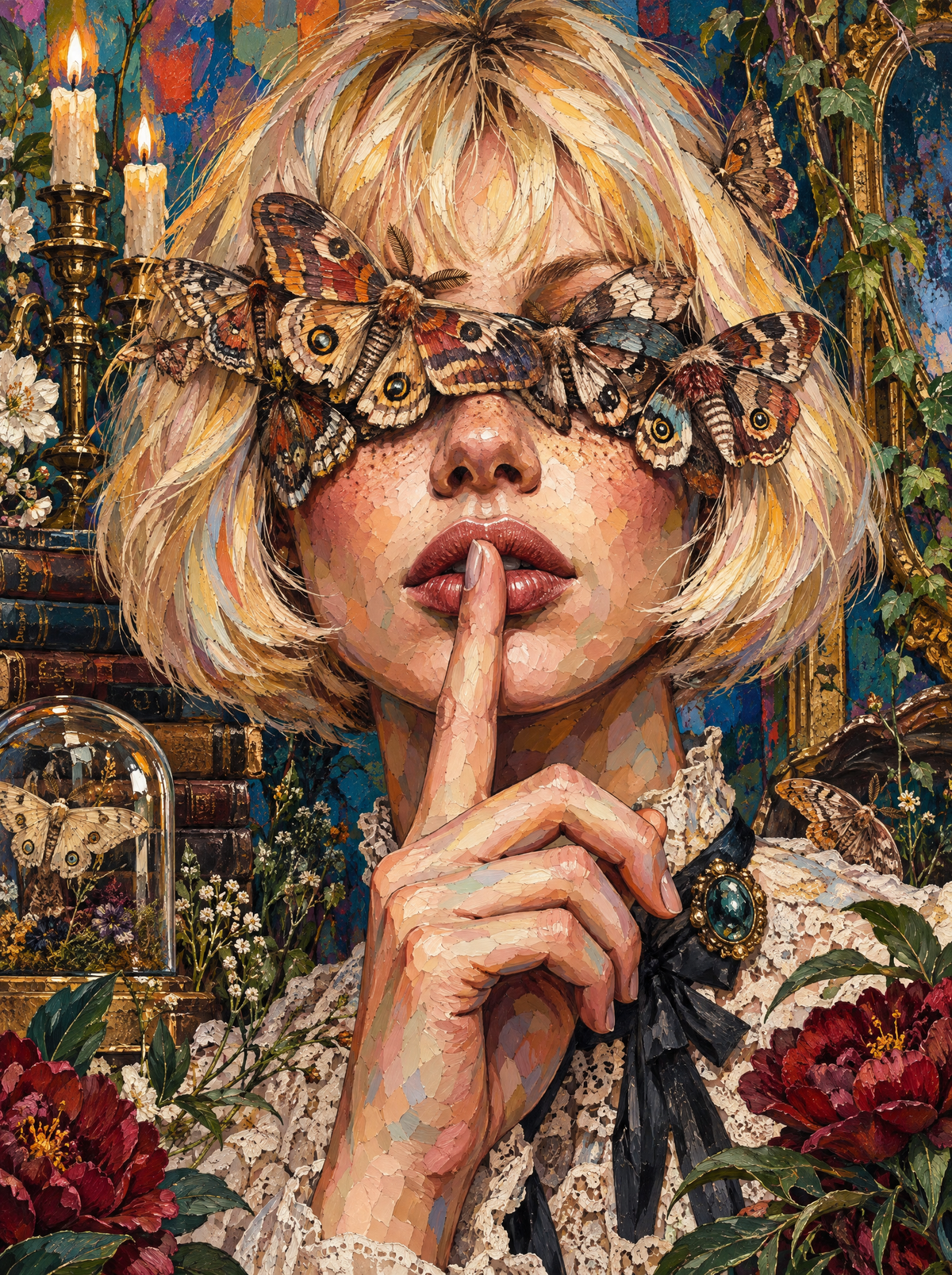 Moth Blindfold And A Finger Raised