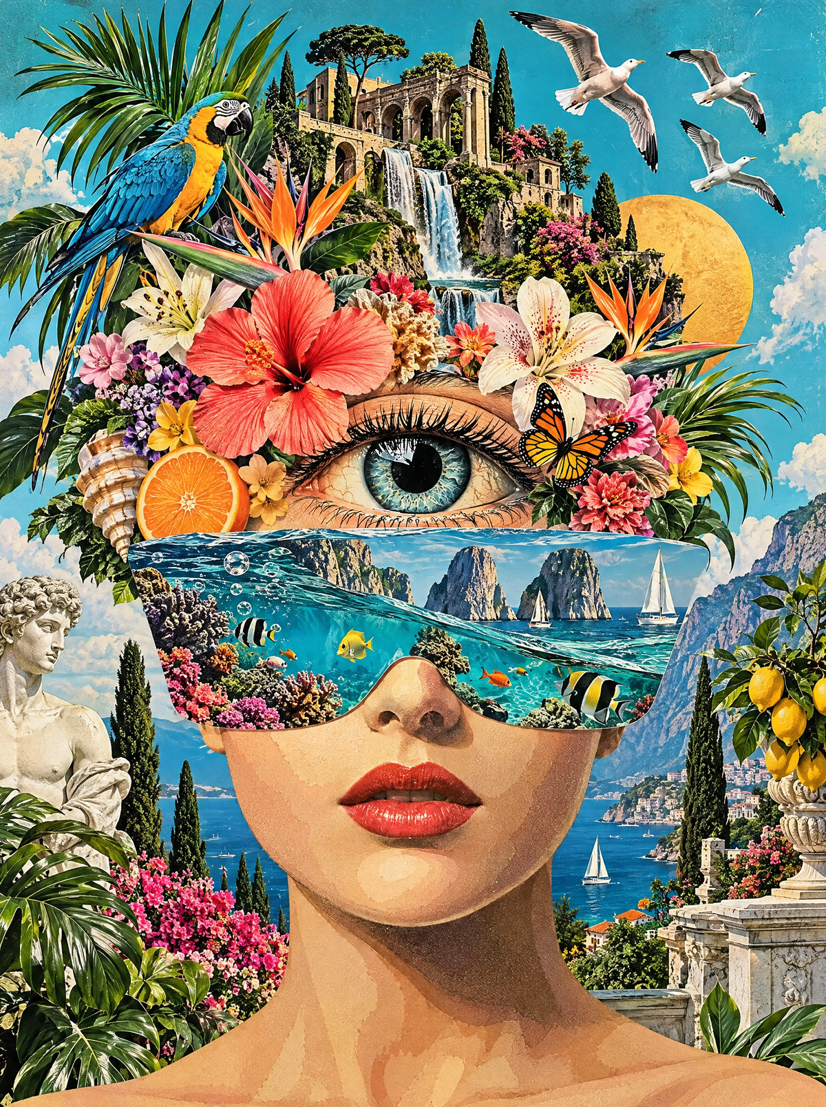 Parrot, Lilies And One Giant Eye