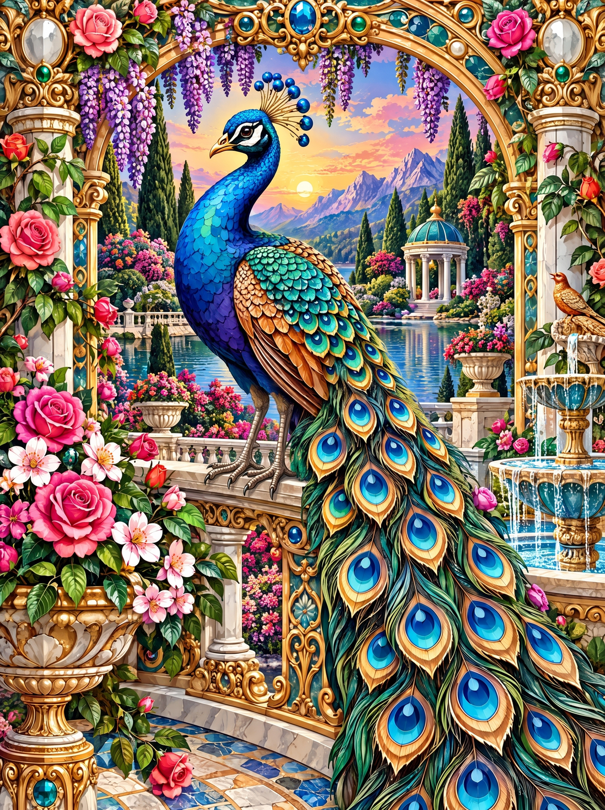 Peacock On The Golden Balustrade