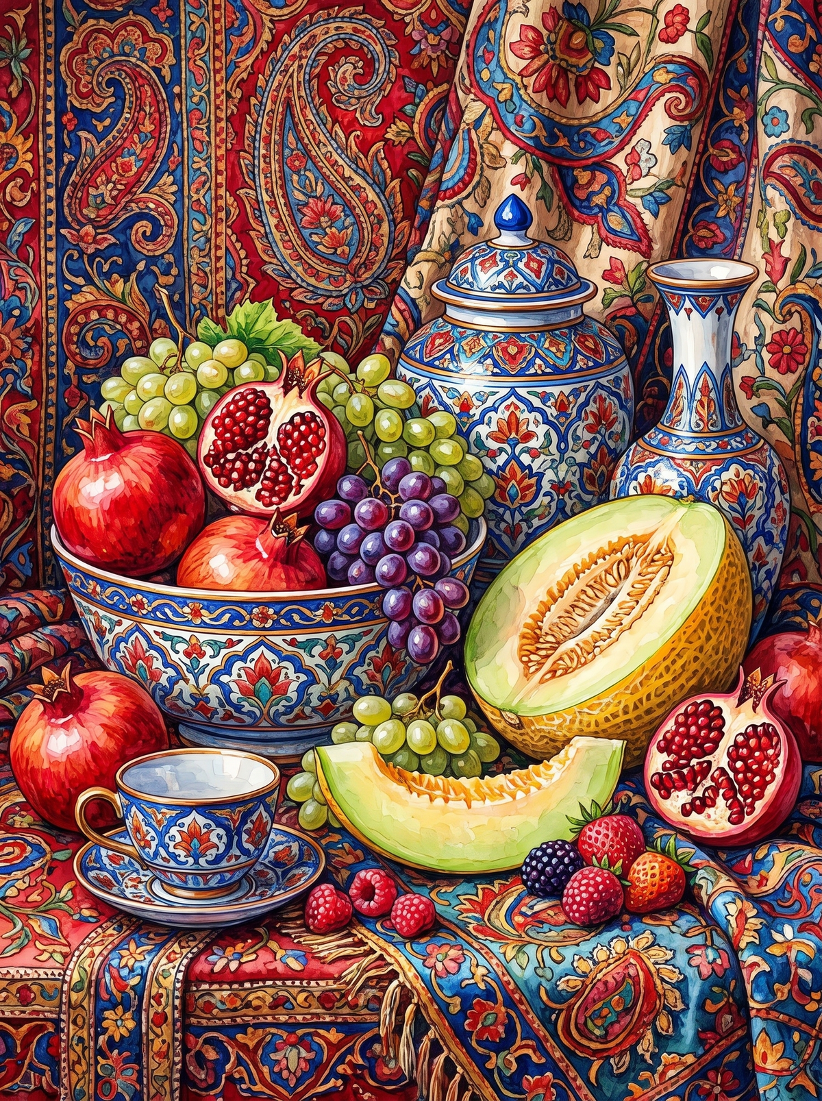 Pomegranates On The Paisley Cloth