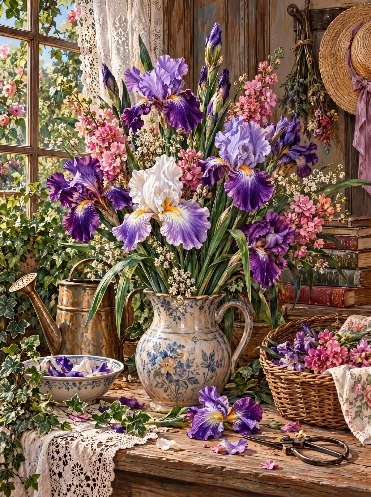 Purple Irises In The Potting Room