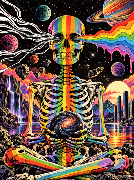 Rainbow Skeleton Holding A Galaxy (150 Color Diamond Painting)