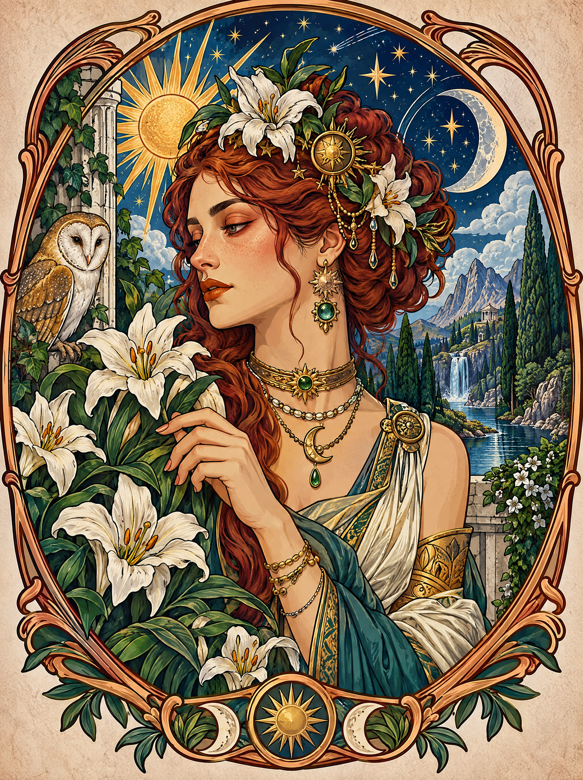 Red Curls And White Lilies