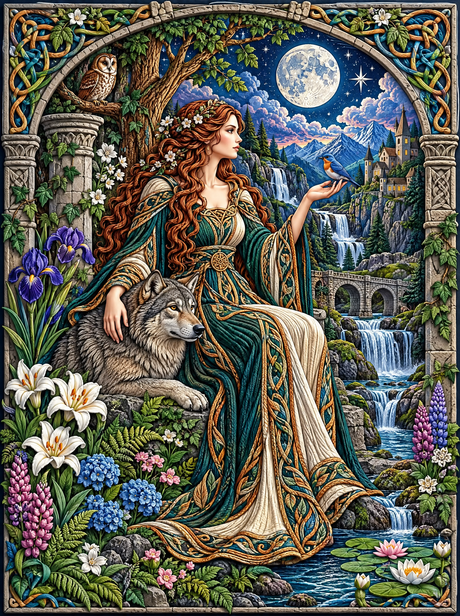 Robin, Wolf And The Emerald Gown (150 Color Diamond Painting)
