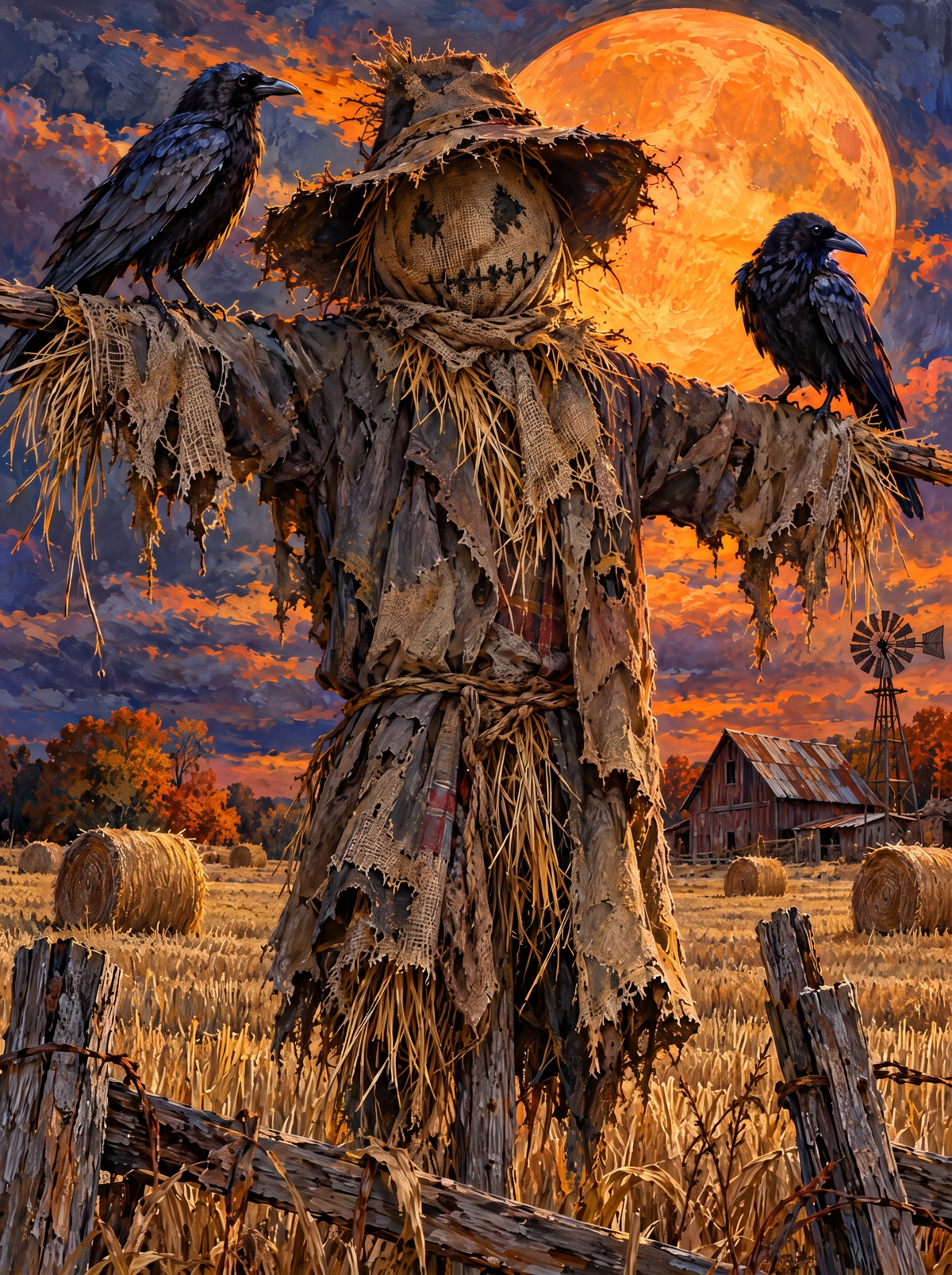 Scarecrow Among The Hay Bales