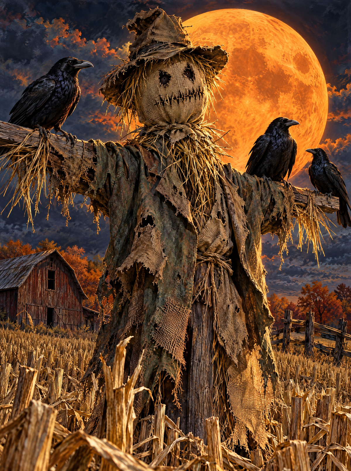 Scarecrow Under The Harvest Moon