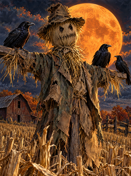 Scarecrow Under The Harvest Moon