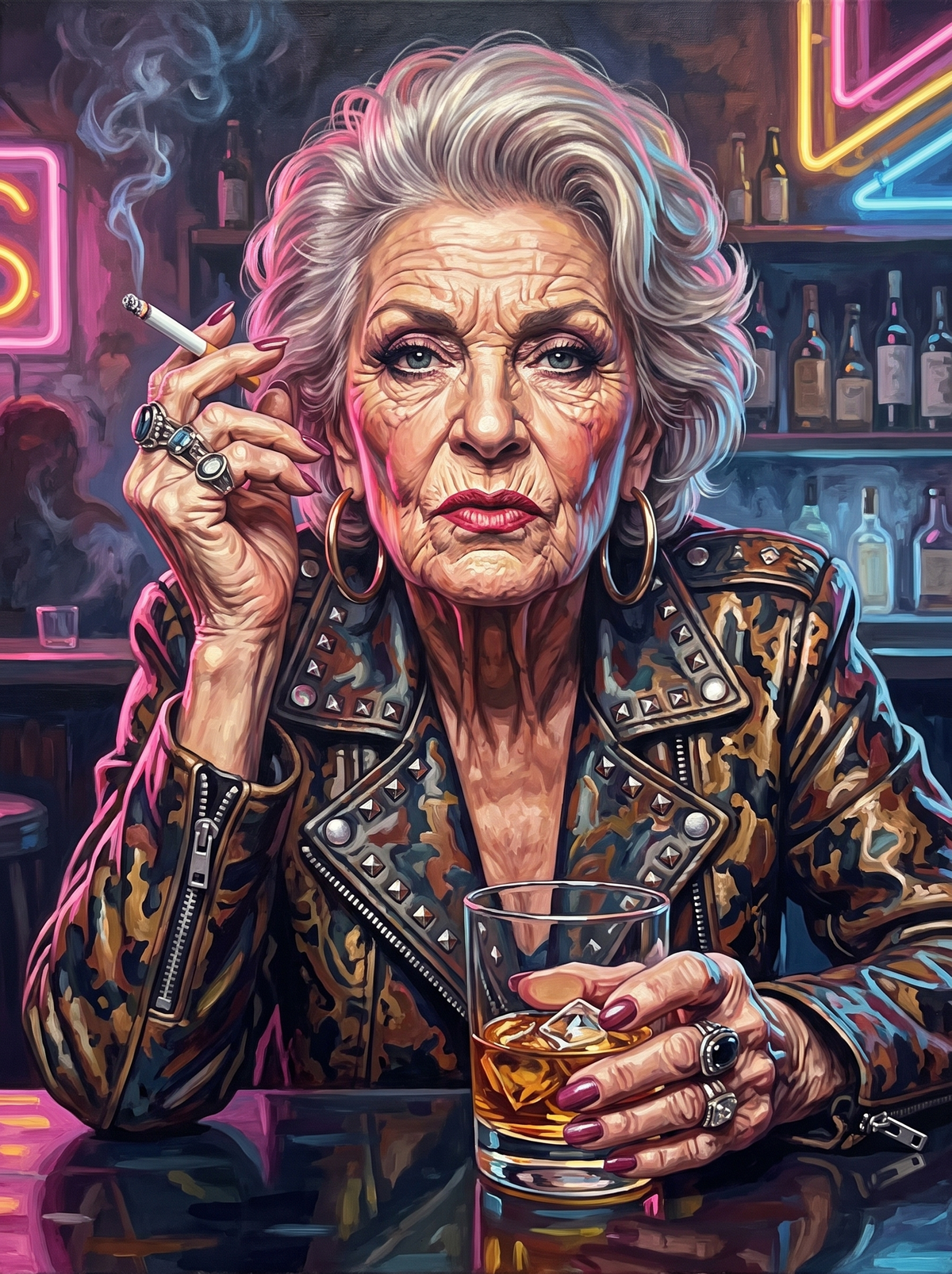 Silver Hair And A Neon Whisky