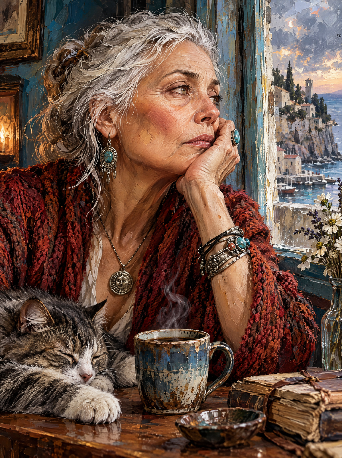 Silver Hair And A Sleeping Tabby