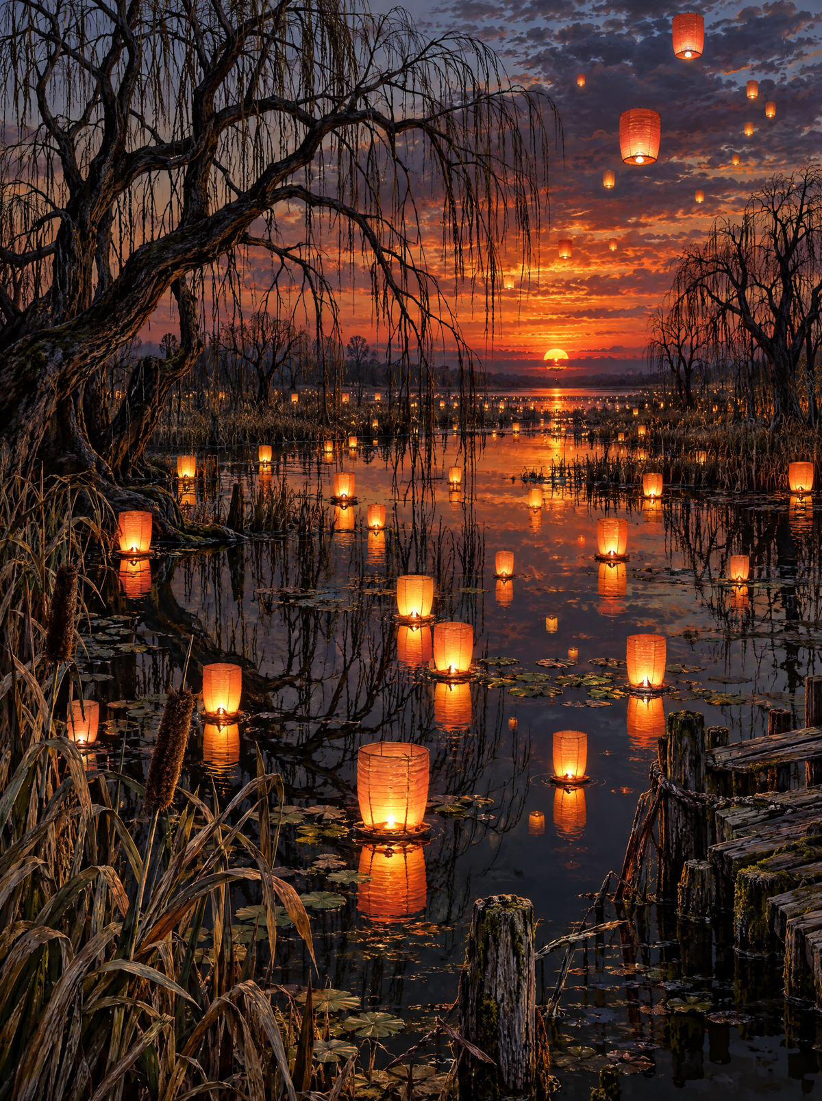 Sky Lanterns Over The Bayou