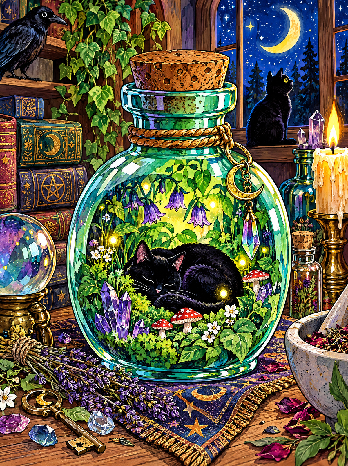 Sleeping Cat In The Potion Bottle