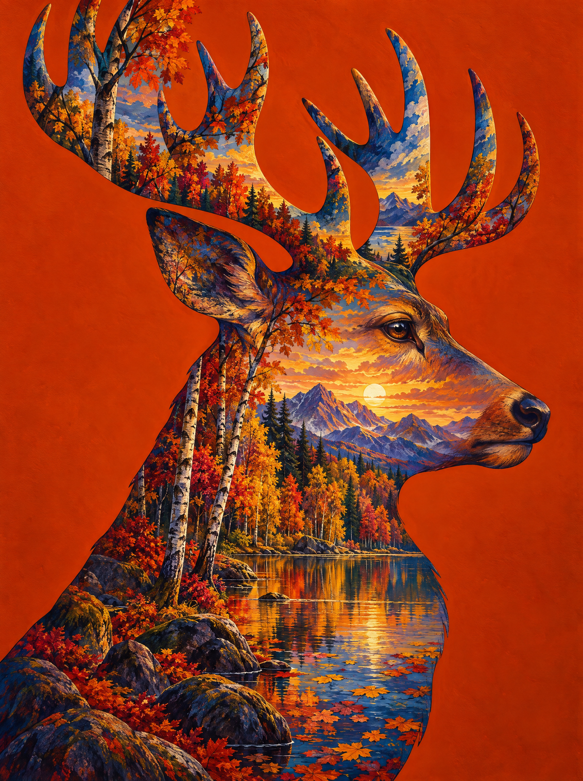 Stag Silhouette In Autumn Gold