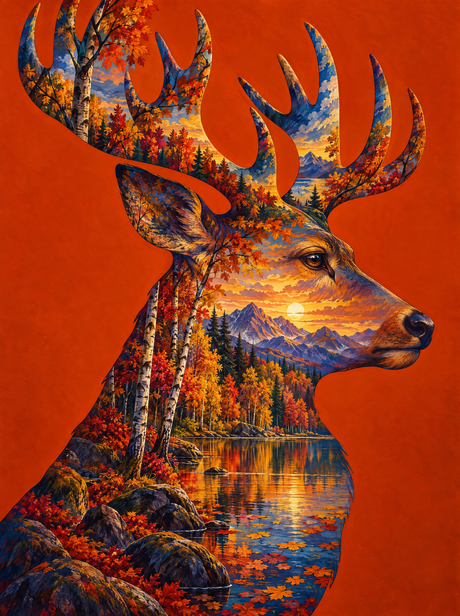 Stag Silhouette In Autumn Gold