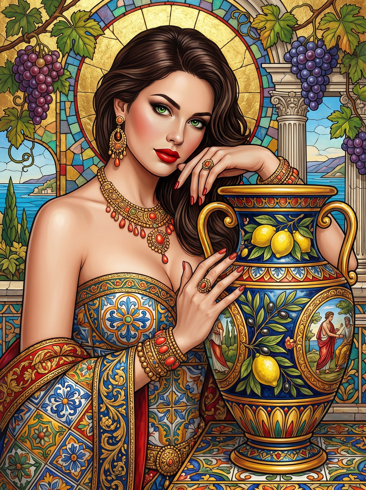 Stained Glass Halo And Lemon Urn