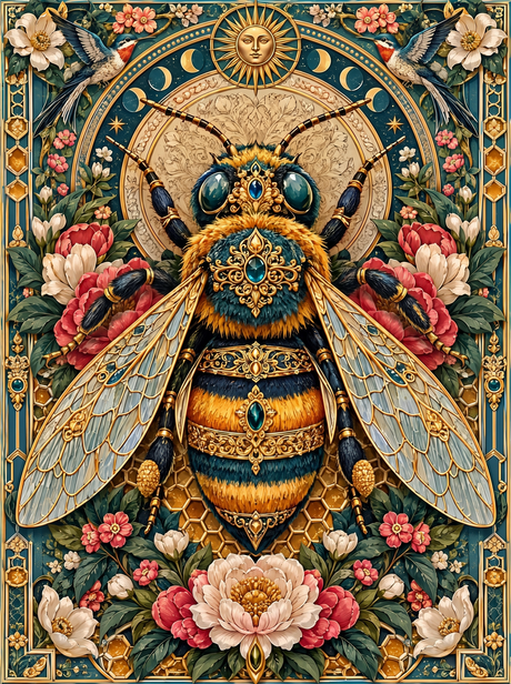 Striped Bee Under The Moon Phases (150 Color Diamond Painting)