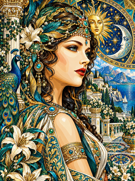 Sun-And-Moon Diadem By The Sea (150 Color Diamond Painting)