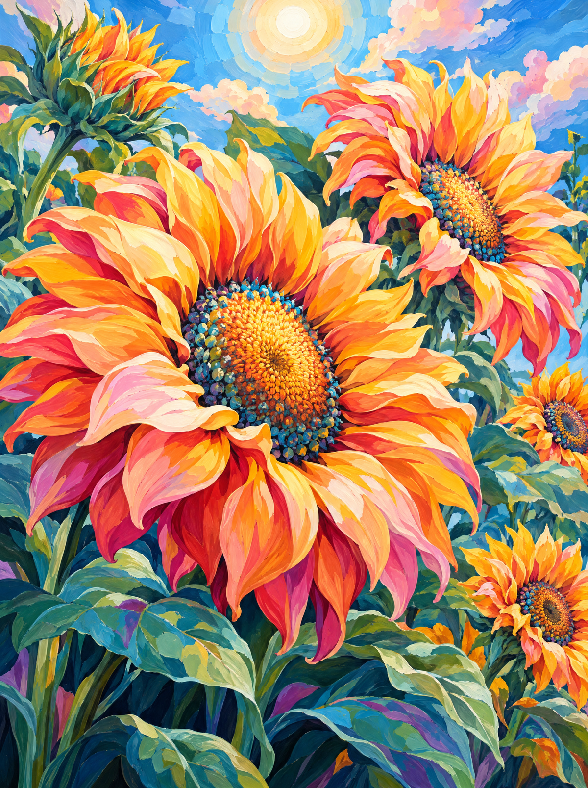 Sunflowers Against A Summer Sky