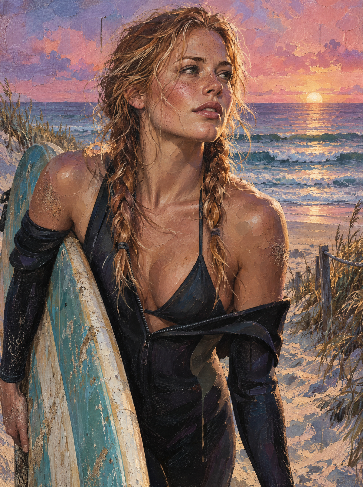 Surfer Girl At Golden Hour