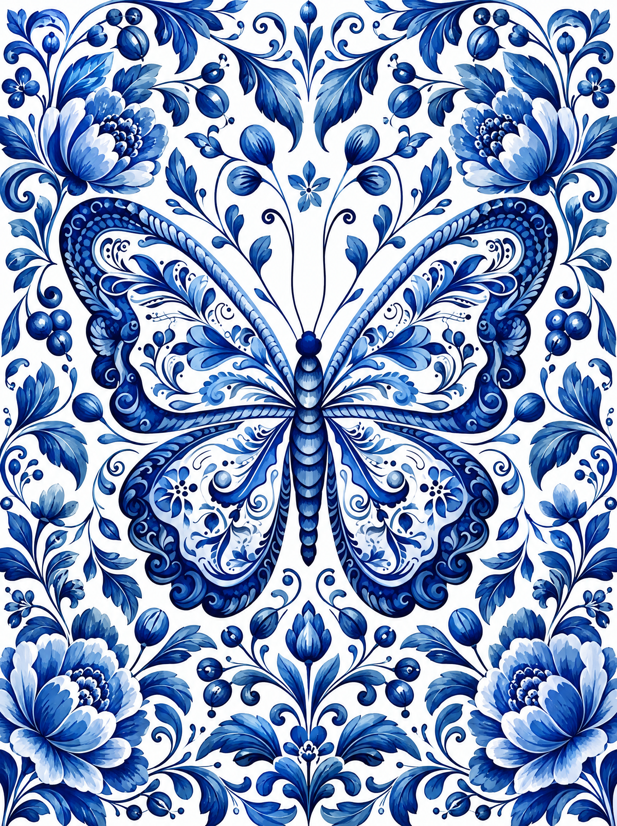 Symmetrical Butterfly In Blue Filigree