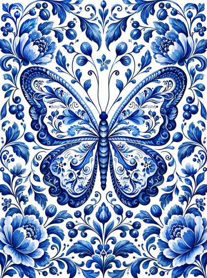 Symmetrical Butterfly In Blue Filigree