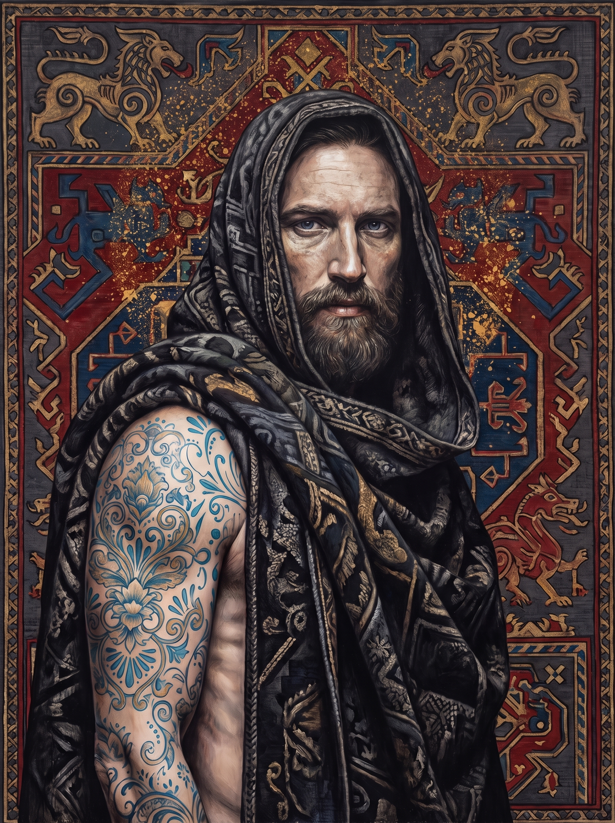 Tattooed Arm And A Black Hood