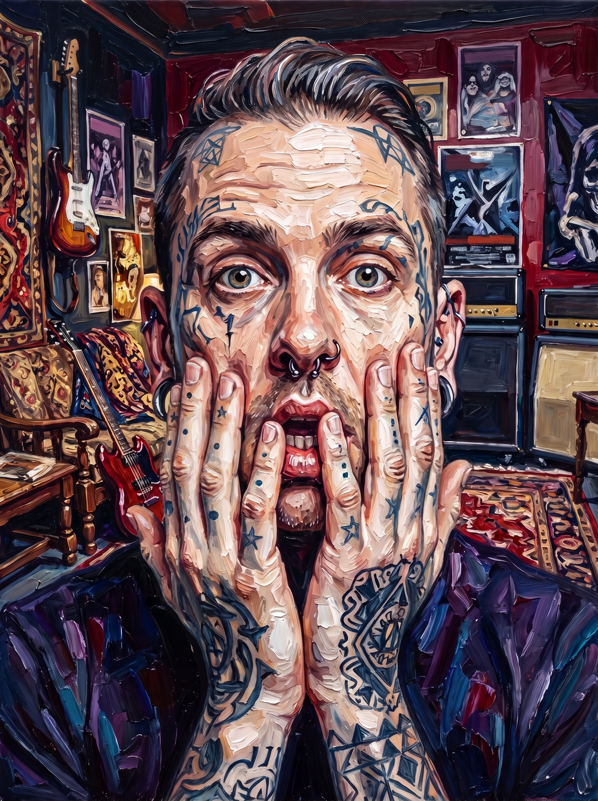 Tattooed Face In The Music Room