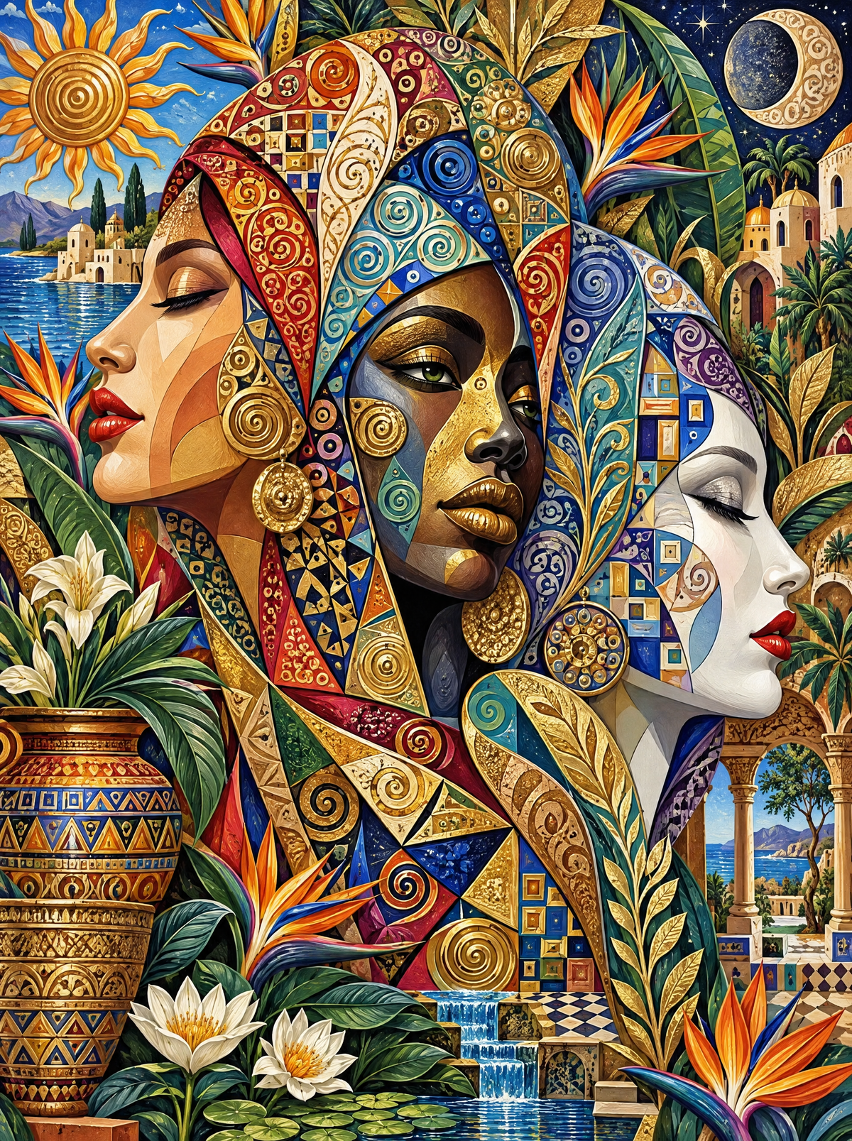 Three Golden Profiles In Mosaic