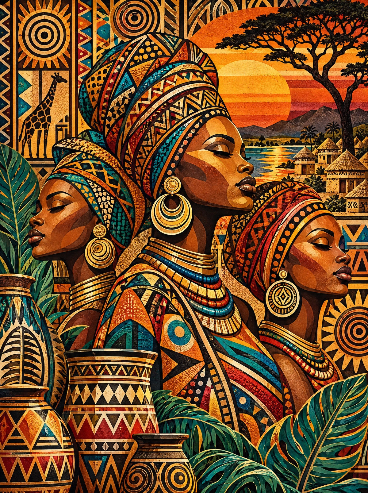 Three Headwraps At Golden Sunset