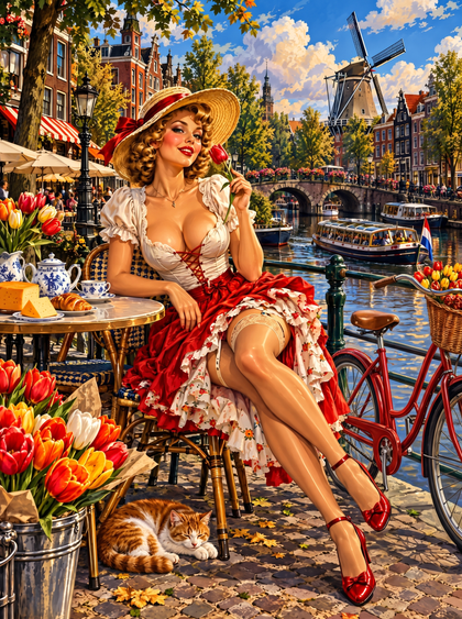 Tulips And Tea Beside The Canal
