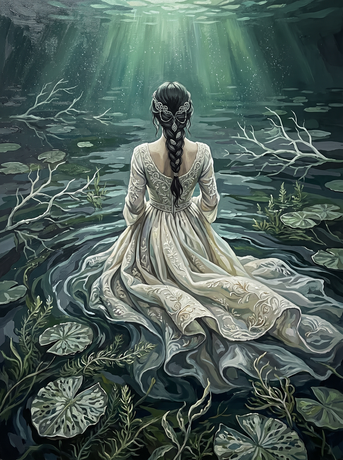 White Gown In The Lily Pond