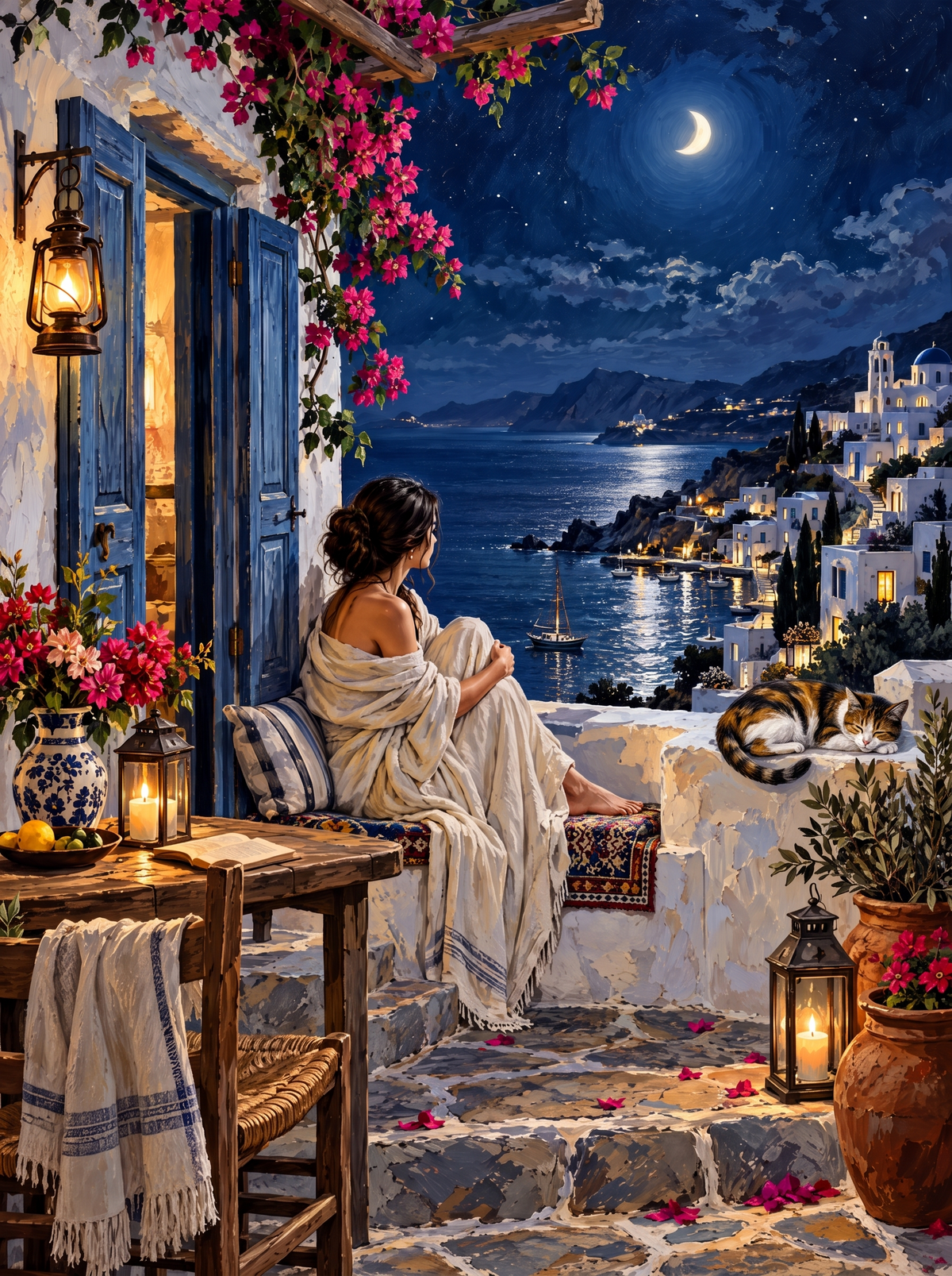 Whitewashed Terrace By Moonlight