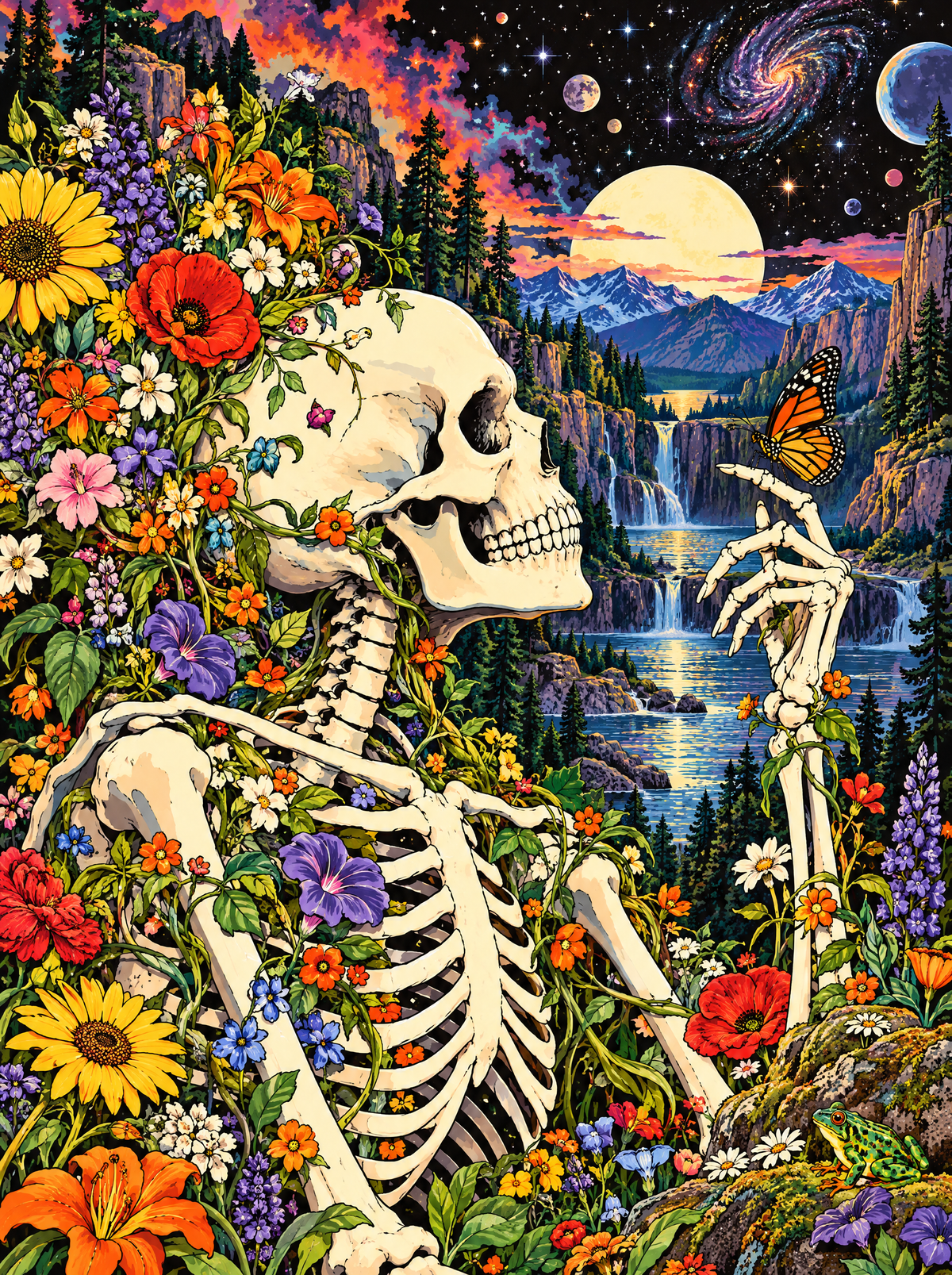 Wildflower Skeleton By The Waterfall