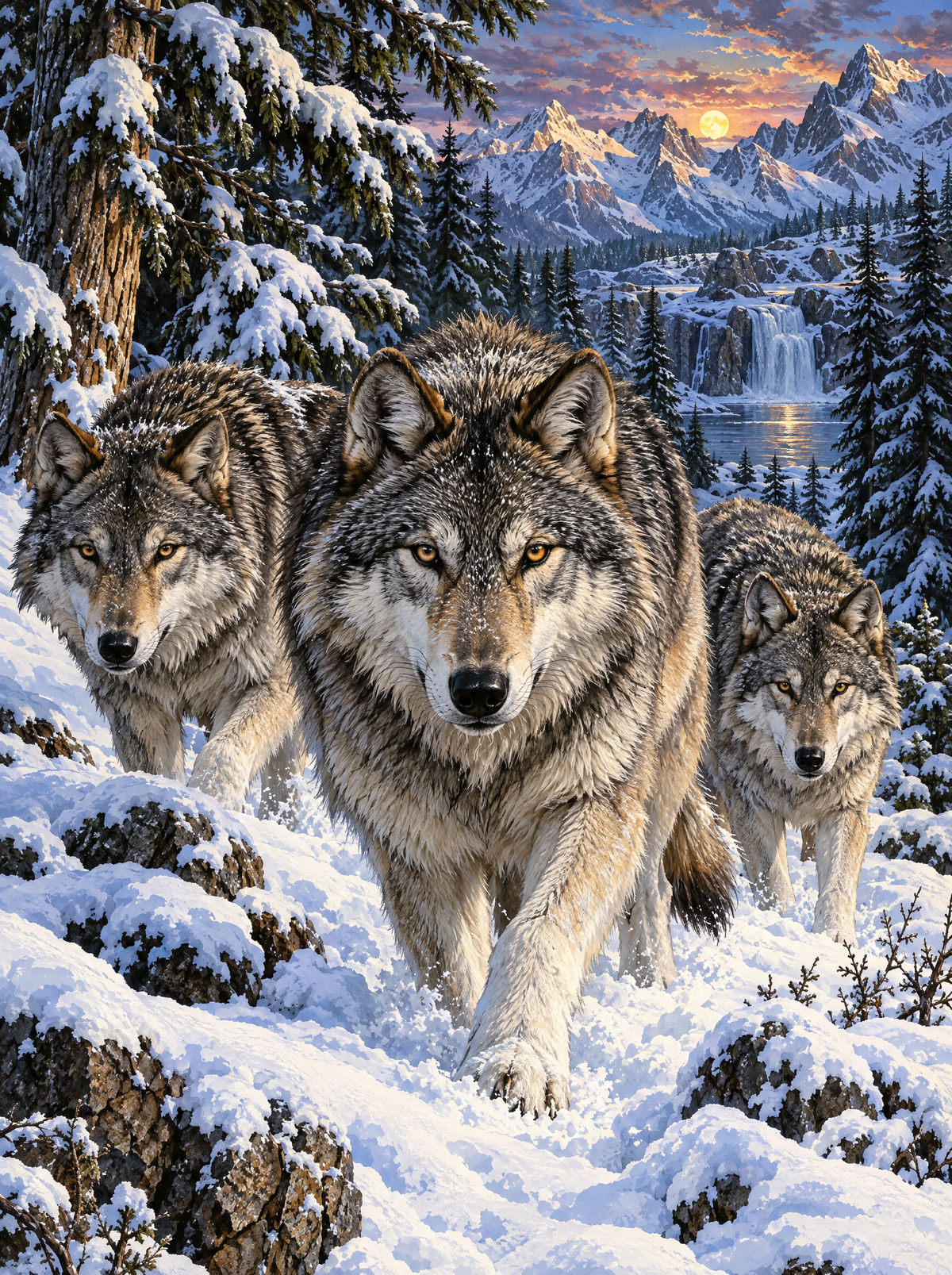 Wolf Pack Through The Snow