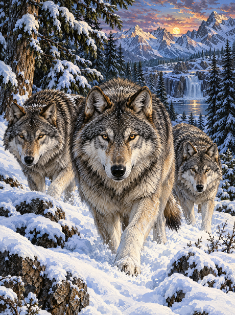 Wolf Pack Through The Snow