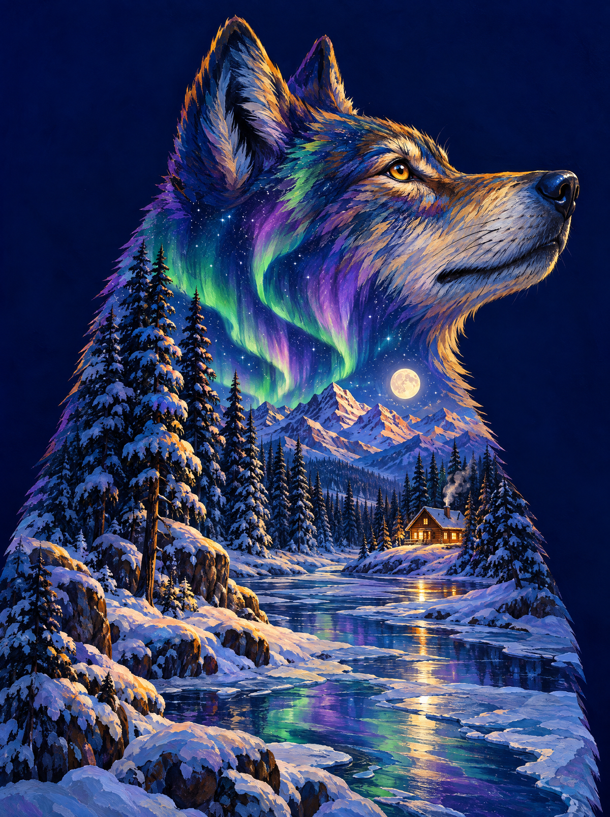 Wolf Silhouette Under The Aurora