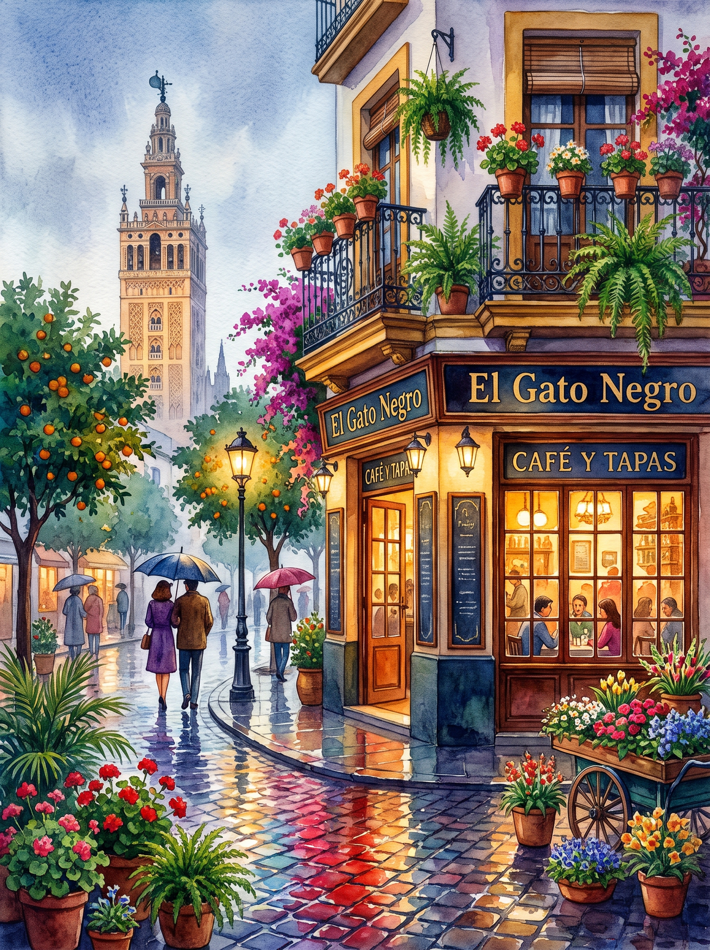 Seville Giralda Rainy Café