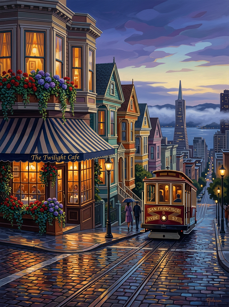 SF Cafe Cable Car Fog (150 Color Diamond Painting)