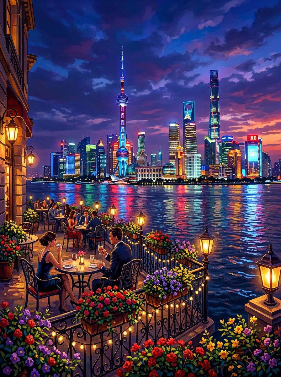Shanghai Bund Night Clean (150 Color Diamond Painting)