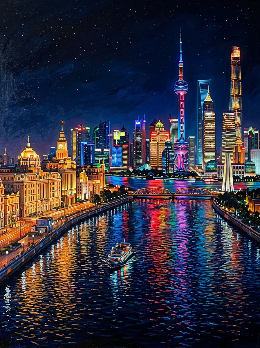 Shanghai Bund Night Documentary (150 Color Diamond Painting)
