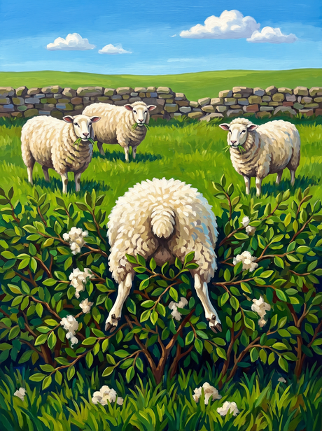 Sheep in the Hedge