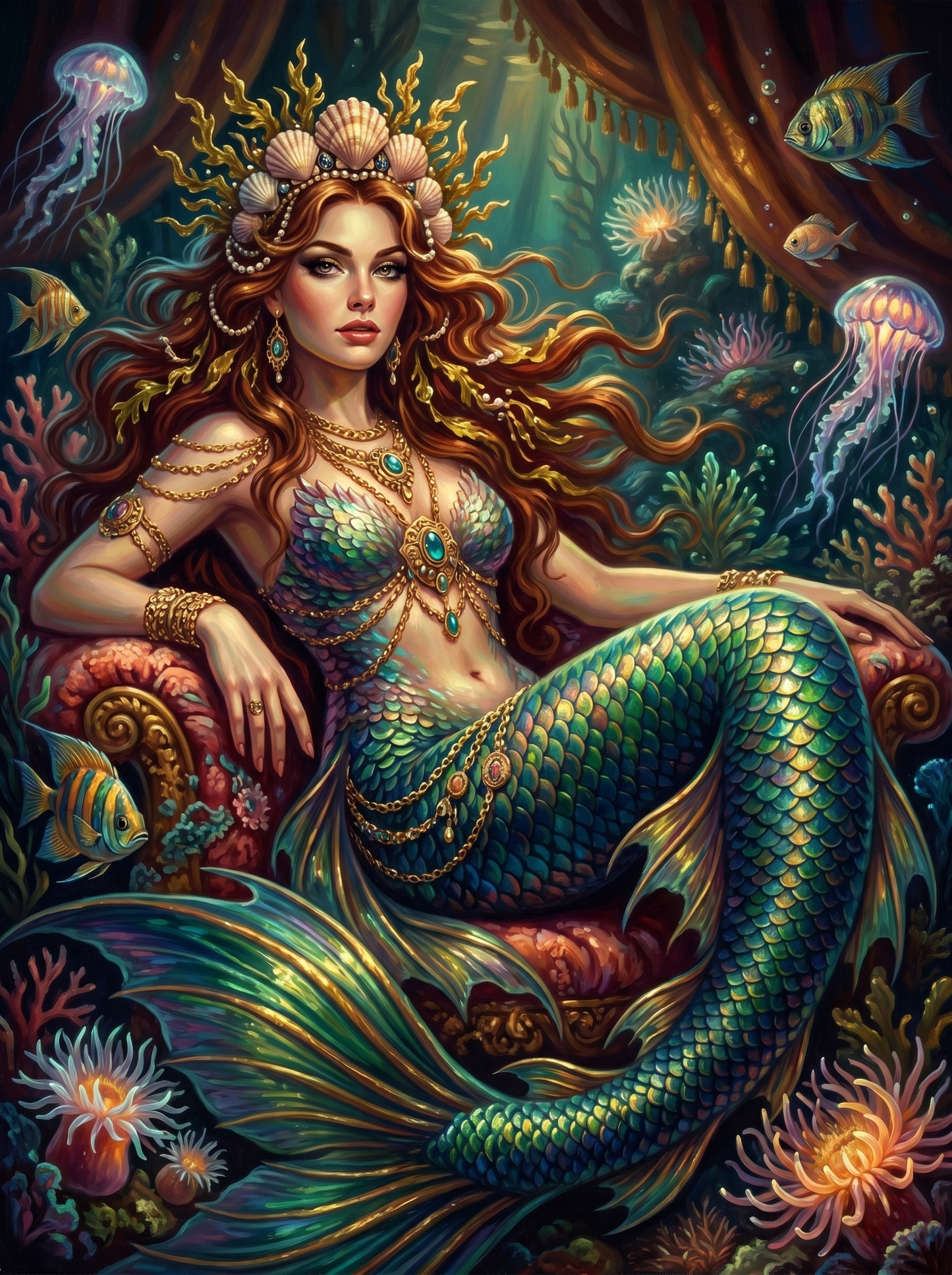 Shell Crowned Mermaid Emerald Tail (150 Color Diamond Painting)