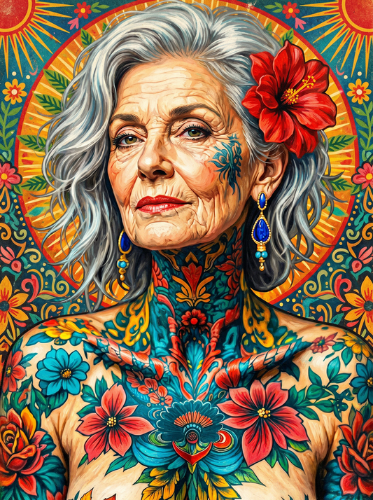 Silver Haired Hibiscus Woman (150 Color Diamond Painting)