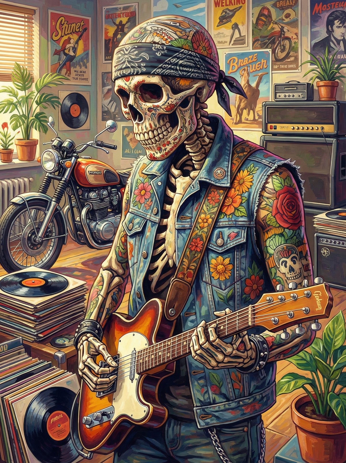 Skeleton Rock Rebel (150 Color Diamond Painting)