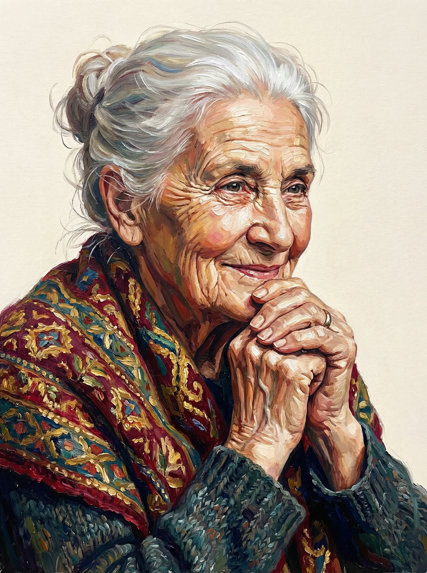 Smiling Grandmother Clasped Hands (100 Color Diamond Painting) Diamond Painting kit