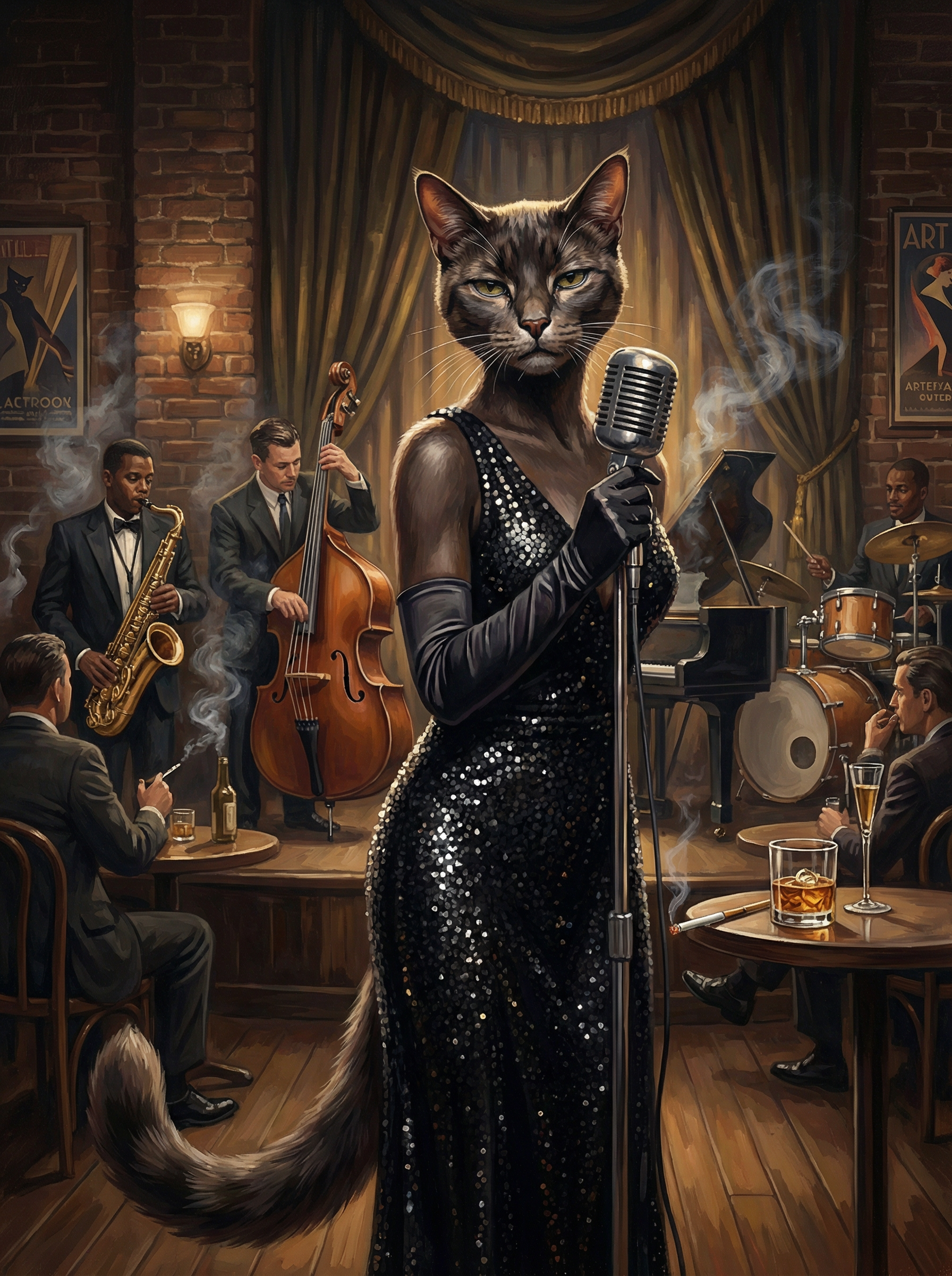 Smoky Jazz Cat Singer (Diamond Painting) Diamond Painting kit