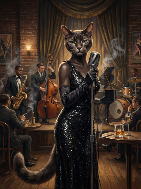 Smoky Jazz Cat Singer (Diamond Painting) Diamond Painting kit