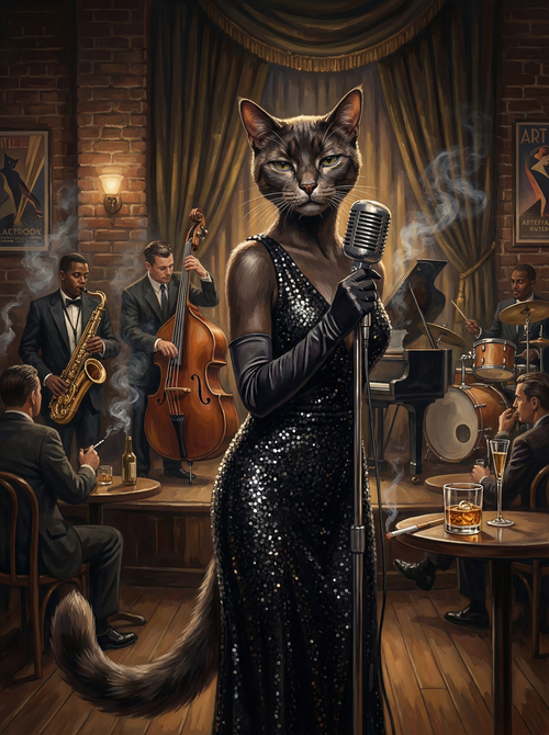 Smoky Jazz Cat Singer (Diamond Painting) Diamond Painting kit