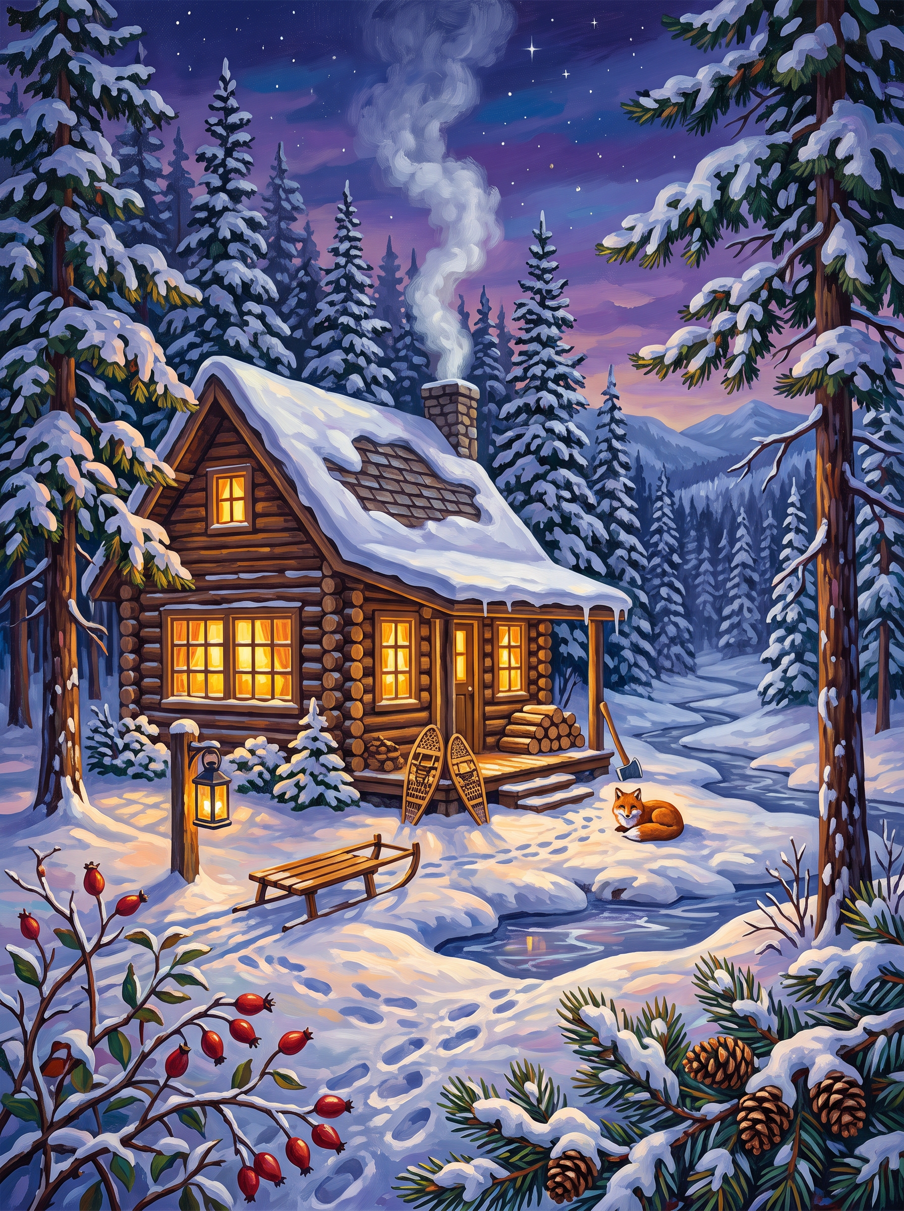 Snow Cabin Forest