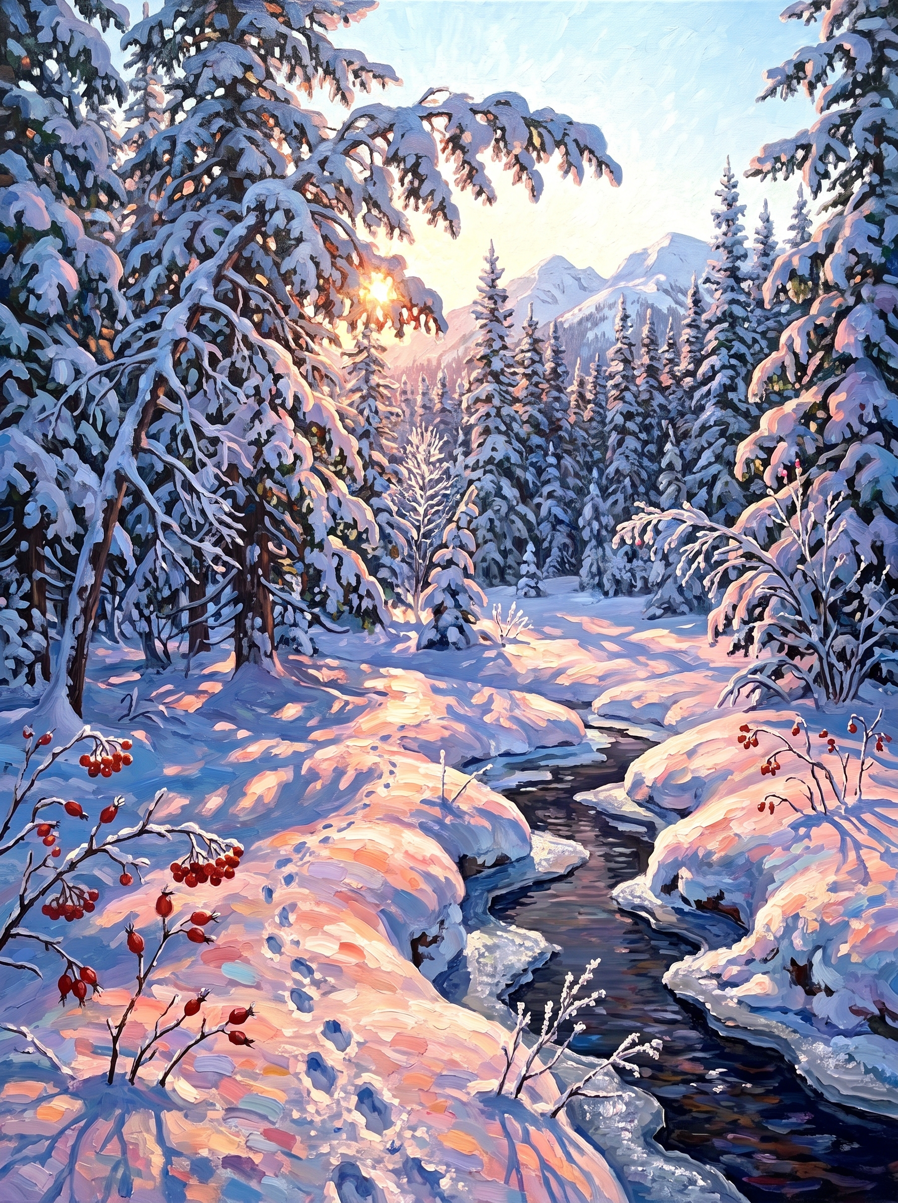 Snow Laden Spruce Dawn
