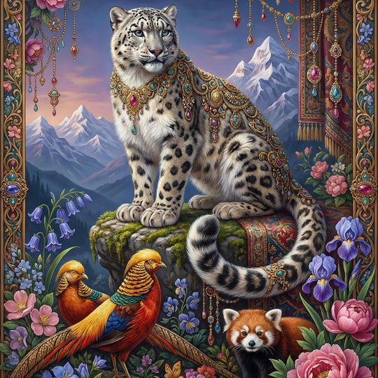 Snow Leopard Pheasant Panda (100 Color Diamond Painting)